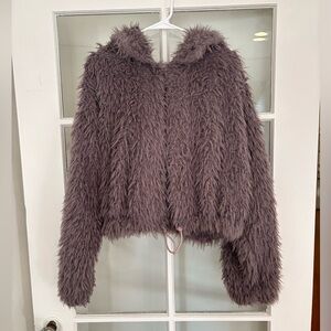 Free People Purple Faux Fur Cropped Jacket Size Small
